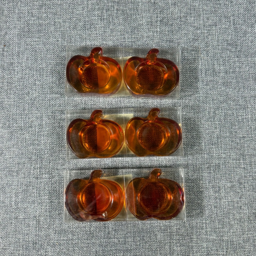 VTG Pumpkin Glass Tea Light Candle Holder Set 6 Amber Orange Fall Autumn COotage